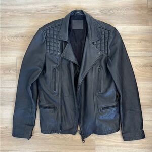 All Saints Black Leather Quilted Jacket